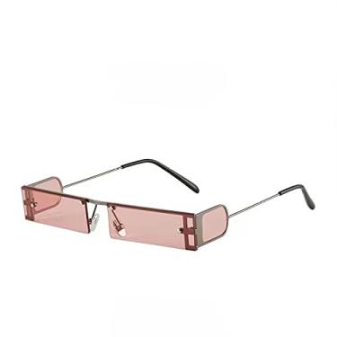 Imagem de Óculos de sol retangulares pequenos femininos punk designer vintage quadrado preto óculos de sol armação pequena moda legal óculos femininos uv, rosa arma, tamanho único