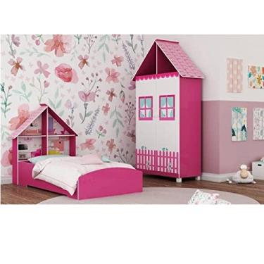 Imagem de Quarto Infantil com Cama e Guarda-roupa Casinha Gelius Móveis