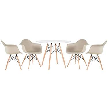 Imagem de Loft7, Kit - Mesa redonda Eames 100 cm branco + 4 cadeiras Eiffel Daw Nude