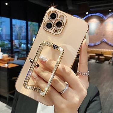 Imagem de 3D Crystal Square Holder Gold Plating Phone Case Para iphone 14 12 Pro Max Mini 11 13 Pro X XS XR 6 S 7 8 Plus SE Cover, L24A3, Pink, For 11 Pro