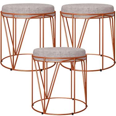 Imagem de Kit 03 Puffs Decorativo Aramado Bronze Zaya L02 Linho Cinza - Lyam Decor