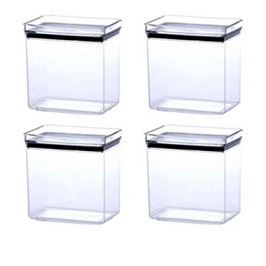 Imagem de 4 Potes Herméticos Retangular Empilháveis 1300ml para armazenamento de alimentos