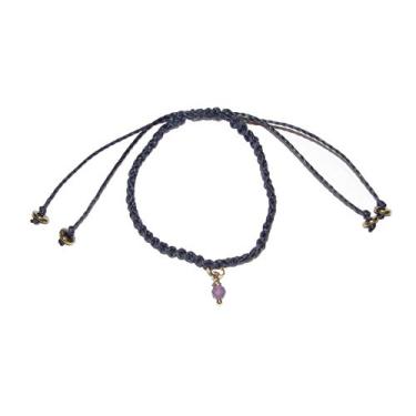 Imagem de Pulseira Love de macramê em fio azul marinho com pingente de ametista e detalhes dourados