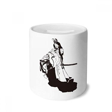 Imagem de DIYthinker Caixa de moedas japonesa preta com ilustração de quimono, porta-moedas de cerâmica, presente de cofrinho