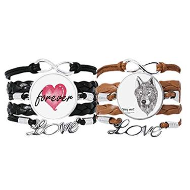 Imagem de DIYthinker Pulseira masculina Gray Wolf Friend Company com alça de mão e pulseira de couro para sempre amor