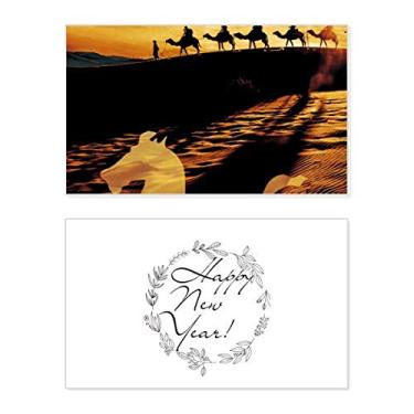 Imagem de Desert Along the Way to the Silk Road Map Camel Ano Novo Festival Cartão de felicitações Bless Mensagem presente