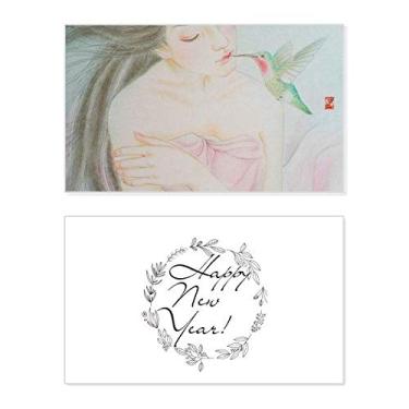 Imagem de Beleza com Pássaro, Estilo Chinês, Aquarela, Ano Novo, Festival, Cartão de felicitações, Mensagem de Abençoe
