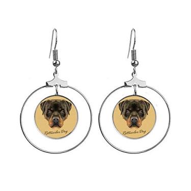 Imagem de Brincos Black Feroz Rottweiler Dog Pet Animal Brincos Pendentes Joias Círculo Gota