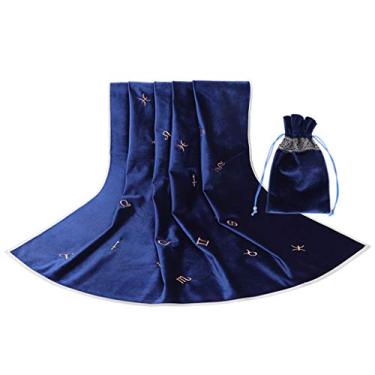 Imagem de angwang Toalha de mesa de tarô, toalha de mesa de tarô com saco de cartões constelação bordada adivinhação astrologia veludo altar tarô pano azul