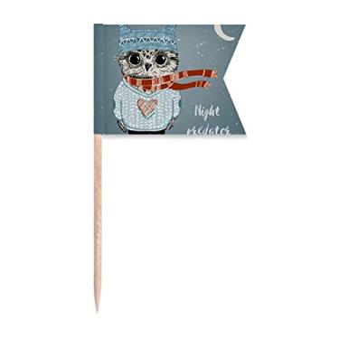 Imagem de Sketching Lovely Owl Winter Night Toothpick Flags Labeling Marcation for Party Cake Food Cheeseplate