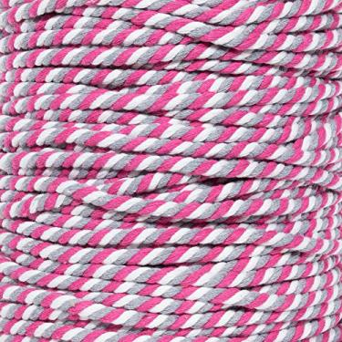 Imagem de Corda artesanal de algodão natural torcido tricolor (1/4 polegada, branco cinza rosa, 30 cm)