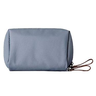 Imagem de Grey990 Bolsa de maquiagem feminina portátil, à prova d'água, cor lisa, com zíper, bolsa de armazenamento, Cinza,