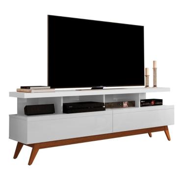 Imagem de Rack 1,60 m 02 Gavetas e Pés de Madeira Vivare Wood Branco Acetinado - Germai