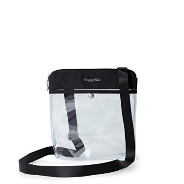 Imagem de Baggallini Bolsa transversal transparente para estádio, Preto com forro de areia, 8.5" w x 9" h