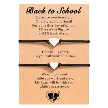 Imagem de UNGENT THEM Presentes de volta às aulas, conjunto de pulseiras para mãe e filha para 2, pulseiras para amuletos de coração Matcing - separação ansiedade presente para o primeiro dia de escola para mãe, filha, meninos e professores