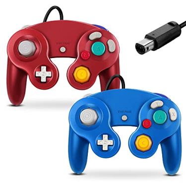 Imagem de FIOTOK Controle Gamecube, controle clássico com fio para Wii Nintendo Gamecube (azul e vermelho-2 unidades)