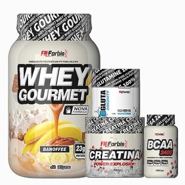 Imagem de Whey Protein Gourmet Pote 907g + Creatina 300g + Glutamina 150g + BCAA 100 caps - FN Forbis Nutrition (Banoffee)