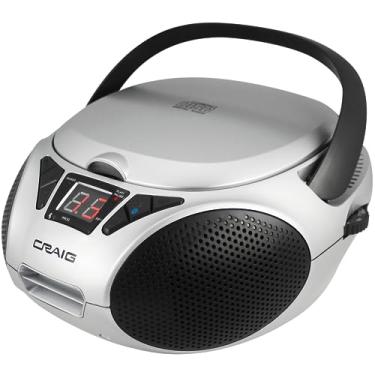 Imagem de Craig CD6925BT-SL Caixa de som portátil estéreo de carregamento superior com rádio estéreo AM/FM e tecnologia sem fio Bluetooth em prata | Display LED | Leitor de CD programável | Compatível com CD-R/CD-W | Porta AUX |