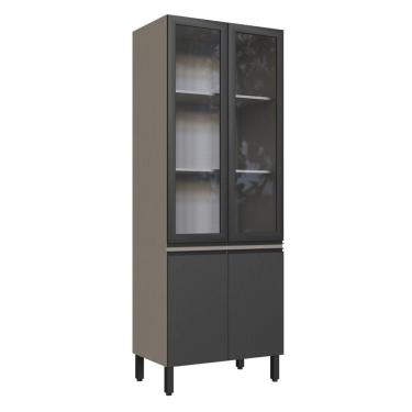 Imagem de Paneleiro Cristaleira 80cm 4 Portas Fumê/Grafite/Vidro Incolor