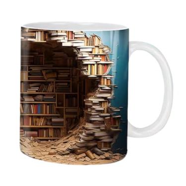 Imagem de caneca da estante 3D | Copo de prateleira de biblioteca | Caneca de café cerâmica do livro 3D engraçado | Canecas multiuso com design de espaço criativo | Caneca de café para amantes de livros