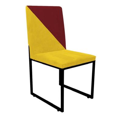 Imagem de Cadeira Office Stan Duo Sala De Jantar Industrial Ferro Preto Suede Amarelo E Vermelho - Amey Decor