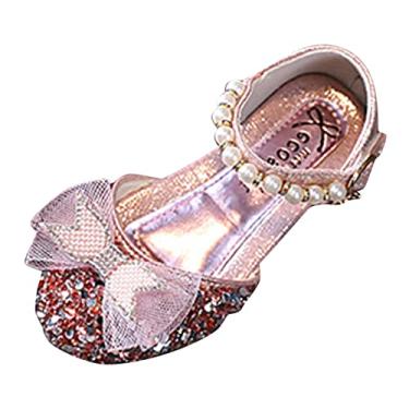 Imagem de Sandálias infantis bege moda primavera e verão meninas sandálias vestido dança performance princesa sapatos meninas chinelos de tartaruga, rosa, 2.5 Little Kid