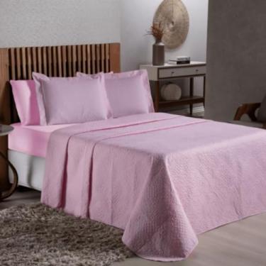 Imagem de Colcha Cobre Leito Avulsa Cama de Casal Padrão 2,00m x 2,20m Cores Lisas (Rosa)