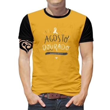 Imagem de Camiseta Agosto Dourado Plus Size Masculina Blusa Amarelo - Alemark