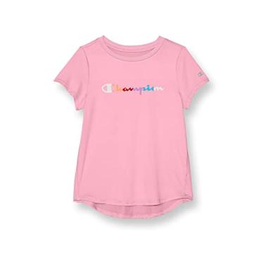 Imagem de Champion Camiseta para meninas, camiseta infantil para meninas, camiseta fofa Hi-Lo, leve, Spark Pink Rainbow Script, 5