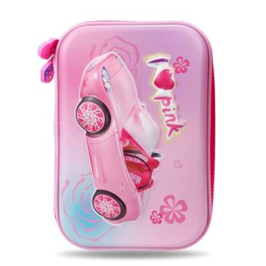 Imagem de Estojo Escolar Organizador Grande 3d Infantil Resistente (Carro Rosa)