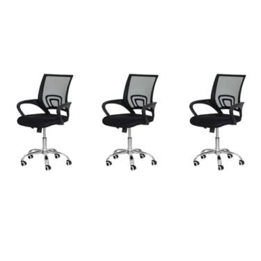 Imagem de Kit 3 Cadeiras Escritório Basic Diretor Tela Mesh Preta Base Giratória Cromada Altura Ajustável