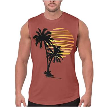 Imagem de Track Gym Coletes de praia masculinos verão outono gola redonda sol gráfico havaiano camiseta regata tropical masculina 2024, J-345 Vermelho, M