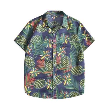 Imagem de Camisetas masculinas gola tartaruga verão outono manga curta ajuste solto praia havaiana tropical camisetas masculinas 2024, U-149 Azul royal, G