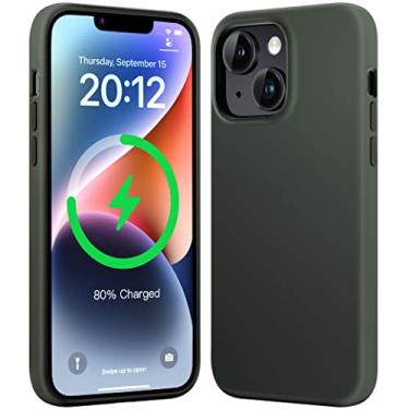 Imagem de Mkeke Capa magnética para iPhone 14 Plus [compatível com MagSafe] [proteção de grau militar] Capa de telefone à prova de choque de silicone líquido com forro de microfibra macio para Apple 14 Plus de 6,7 polegadas, verde escuro