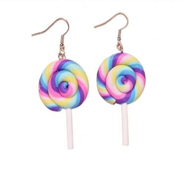 Imagem de Conjunto de 2 pares de brincos de pirulito arco-íris feitos à mão para mulheres, adolescentes e meninas, argila de polímero, delicado, colorido, simulado, doce, doce, sorvete, comida, pingente,