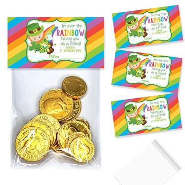 Imagem de Amanda Creation Over The Rainbow Friend Happy St. Patrick's Day Bag Toppers para lembrancinhas de festa, conjunto de 20 topos de saco com 20 sacos autoadesivos também incluídos