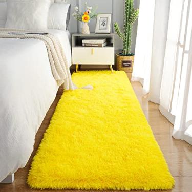 Imagem de Tapete passadeira macio Chicrug, felpudo, de pelúcia fofa, não solta pelo, para quarto, sala de estar, berçário, quarto infantil, de menina, decoração de casa, 0,6 x 1,8 m (amarelo)