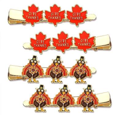 Imagem de 4 peças de grampos de cabelo de Ação de Graças outono para mulheres colheita de peru folha de bordo grampos de cabelo outono outono presilhas de cabelo acessórios de cabelo presentes de férias (folha