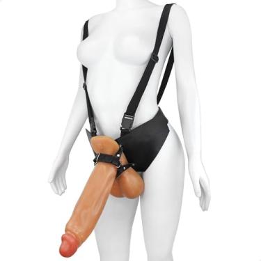 Imagem de Pênis Gigante e Grosso Flexível com Escroto e Cinta Crescido 32 x 8,5cm Bege