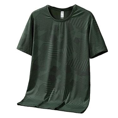 Imagem de Camiseta masculina atlética de manga curta fina de secagem rápida, camiseta esportiva com gola redonda, Verde militar, XXG