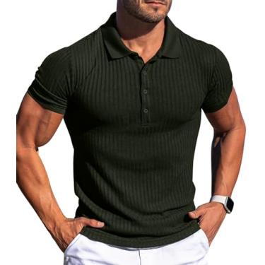 Imagem de Askdeer Camisas polo masculinas manga longa/curta slim fit camisas polo clássicas stretch camisetas de golfe, A03 Verde-escuro, P