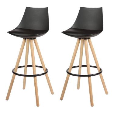 Imagem de Kit 2 Banquetas Altas Lorena Rivattis Polipropileno Preta Base Madeira