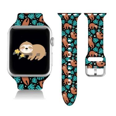 Imagem de Compatível com Apple Watch 38/40/41/42/44/45mm para mulheres homens, pulseira de silicone macio bicho-preguiça impressa pulseira de substituição para Iwatch Series 7 6 5 4 3 2 1 SE.42mm/44mm/45mm