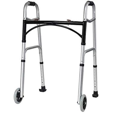 Imagem de Andadores para idosos Andador dobrável, auxiliares de caminhada portátil leve com suporte para rodas dianteiras para pés Auxílio à mobilidade para caminhada Liga de alumínio 8 marchas com altura