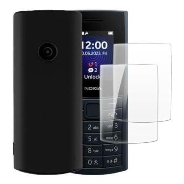 Imagem de Shantime Capa compatível com Nokia 110 4G 2023 + [pacote com 2] película de vidro temperado - silicone TPU flexível macio para Nokia 110 4G 2023 (4,6 cm) (preto)