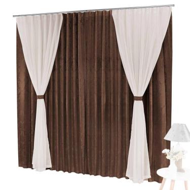 Imagem de Cortina bhaly jacquard e voal 2 metros trilho suisso tabaco