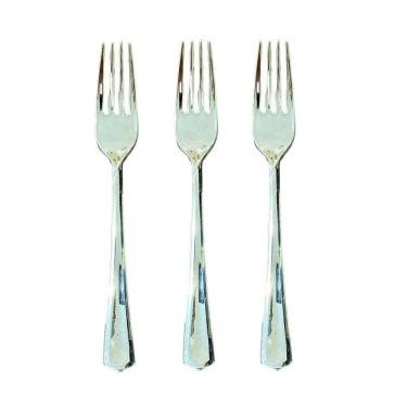 Imagem de Garfos Refeição Descartáveis Luxo Plástico Prata 18Cm- 12Un