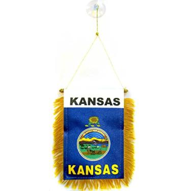 Imagem de Mini bandeira do Kansas 6 polegadas x 4 polegadas – Pendente do Estado de Kansas 15 x 10 cm – Mini banners 4 x 6 polegadas Ventosa cabide