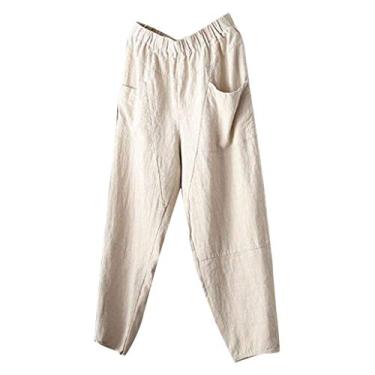 Imagem de Calça masculina de algodão e linho estilo verão simples e moderna menino 12, Branco, G