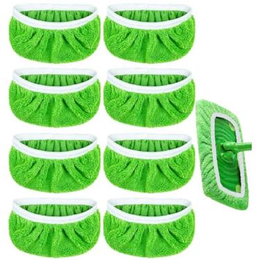 Imagem de Pacote com 8 almofadas de esfregão de microfibra reutilizáveis compatíveis com refis de vassoura Swiffer, refil de almofadas molhadas laváveis para panos molhados e secos, substituição de cabeça de